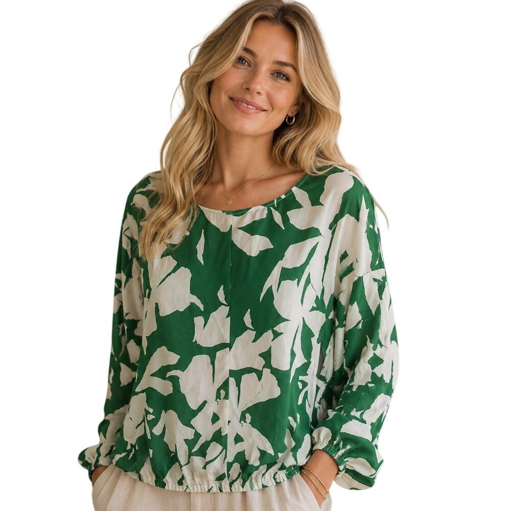 Evereve Scarlett Dolman Blouse Womens Small Green Floral Lyocell Oversized Top